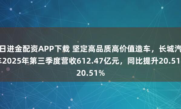 日进金配资APP下载 坚定高品质高价值造车，长城汽车2025年第三季度营收612.47亿元，同比提升20.51%